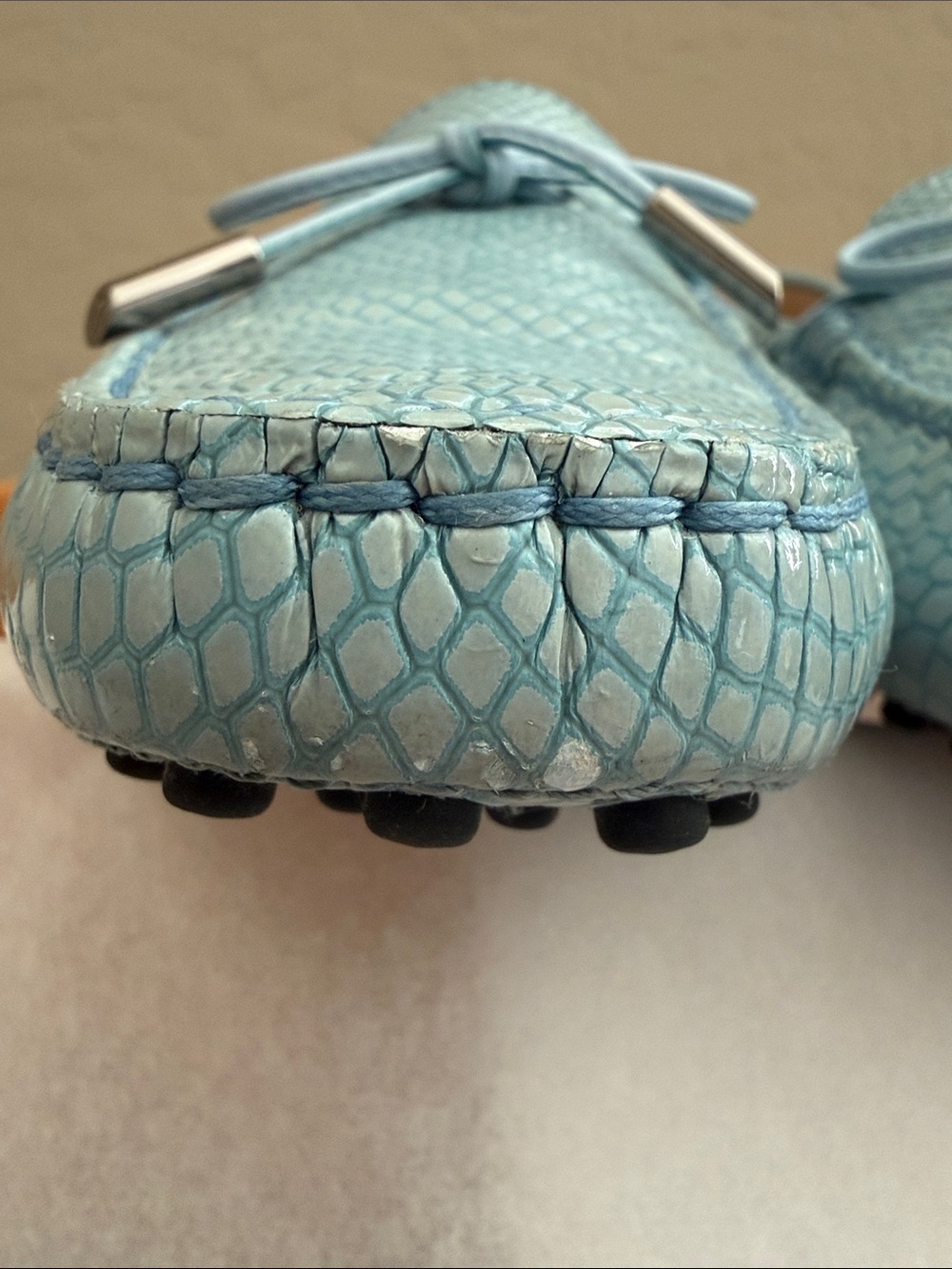 TOD'S Leather Loafers Gommino Driving Shoe Pale Blue EU-Sz 39 US 8.5-9 - Picture 7 of 16
